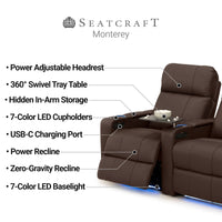 Monterey CoolZeroᵀᴹ Italian Leather Home Theater Seating Single Recliner