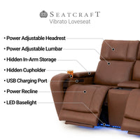 Seatcraft Vibrato SoundShaker Immersive Audio w/ Bluetooth Sync, Top Grain Leather Home Theater Loveseat