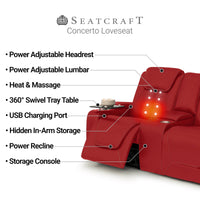 Seatcraft Concerto Heat & Massage Sofa & Loveseat, Italian Leather, Powered Headrest, Powered Lumbar, Power Recline