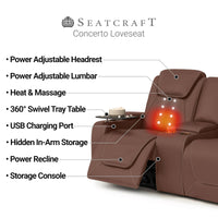 Seatcraft Concerto Heat & Massage Sofa & Loveseat, Italian Leather, Powered Headrest, Powered Lumbar, Power Recline