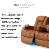 Seatcraft Anthem Sofa & Loveseat Italian Leather, Powered Headrest, Power Recline