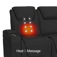 Seatcraft Concerto Heat & Massage Sofa, Italian Leather, Powered Headrest, Powered Lumbar, Power Recline