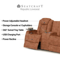 Seatcraft Republic Sofa & Loveseat Italian Leather, Powered Headrest, Power Recline