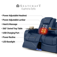 Seatcraft Euphoria Heat & Massage Sofa & Loveseat, Italian Leather, Powered Headrest, Powered Lumbar, Power Recline