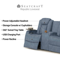 Seatcraft Republic Sofa & Loveseat Italian Leather, Powered Headrest, Power Recline