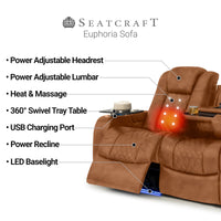 Seatcraft Euphoria Heat & Massage Sofa & Loveseat, Italian Leather, Powered Headrest, Powered Lumbar, Power Recline