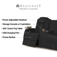 Seatcraft Republic Sofa & Loveseat Italian Leather, Powered Headrest, Power Recline
