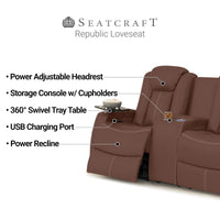 Seatcraft Republic Sofa & Loveseat Italian Leather, Powered Headrest, Power Recline