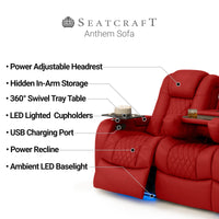 Seatcraft Anthem Sofa & Loveseat Italian Leather, Powered Headrest, Power Recline