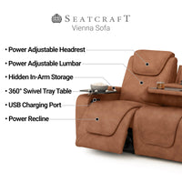 Seatcraft Vienna Loveseat Italian Leather, Powered Headrest & Lumbar, Power Recline