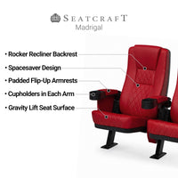 Seatcraft Madrigal 3 Row Home Theater Seats and Risers Package, Vinyl, Red