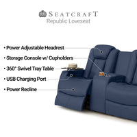 Seatcraft Republic Sofa & Loveseat Italian Leather, Powered Headrest, Power Recline