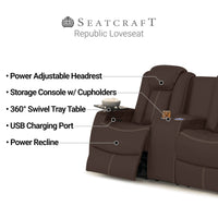 Seatcraft Republic Sofa & Loveseat Italian Leather, Powered Headrest, Power Recline