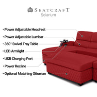 Seatcraft Your Choice Solarium Media Lounge Sofa Italian Leather, 13+ Colors, Power Chaiseloungers