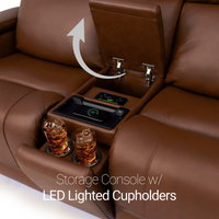 Seatcraft Vibrato SoundShaker Immersive Audio w/ Bluetooth Sync, Top Grain Leather Home Theater Loveseat