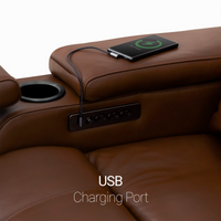 Seatcraft Vibrato SoundShaker Immersive Audio w/ Bluetooth Sync, Top Grain Leather Home Theater Loveseat