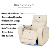 Seatcraft Vibrato SoundShaker Immersive Audio w/ Bluetooth Sync, Top Grain Leather Home Theater Recliner